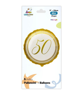 Mylar 50th Anniversary Gold Round MiniShape 9" cf. 5pcs