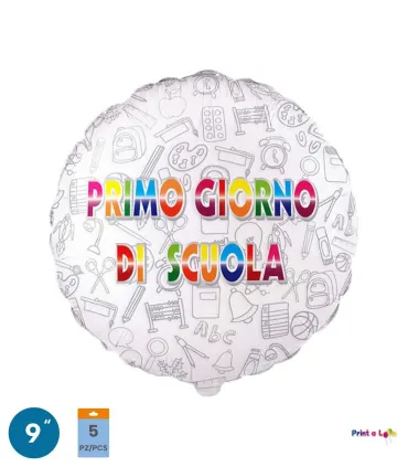 Mylar First Day of School Round MiniShape 9" cf. 5pcs