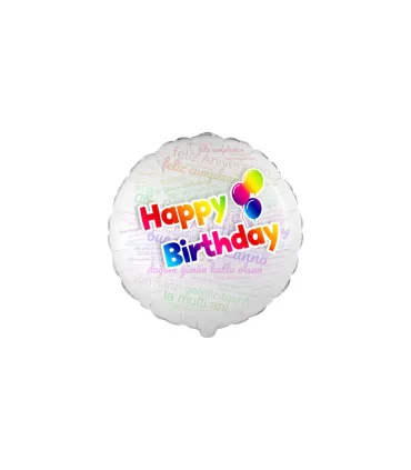 Mylar Happy Birthday Multilingual Round MiniShape 9" cf. 5pcs