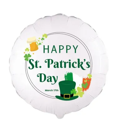 Mylar Happy St. Patrick's Day White Round 18" 1pc