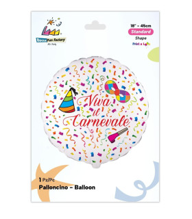 Mylar Viva il Carnevale White Round 18" 1pc