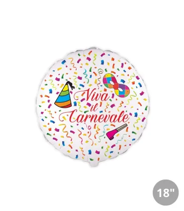 Mylar Viva il Carnevale White Round 18" 1pc