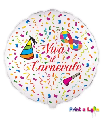 Mylar Viva il Carnevale White Round 18" 1pc