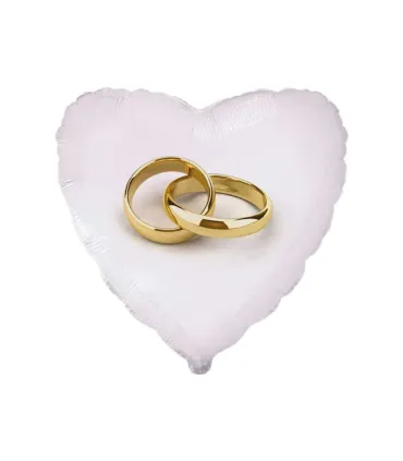 Mylar White Heart Wedding Rings MiniShape 4" cf. 5pcs