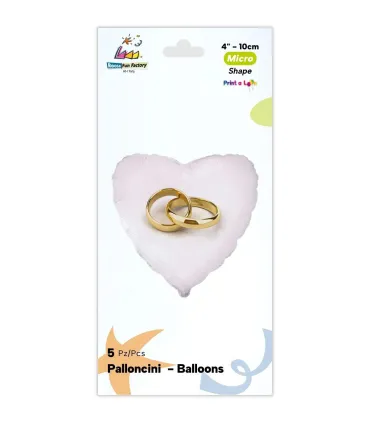 Mylar White Heart Wedding Rings MiniShape 4" cf. 5pcs