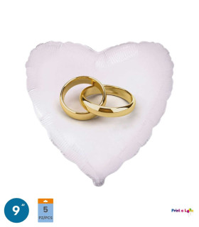 Mylar White Heart Wedding Rings MiniShape 9" cf. 5pcs