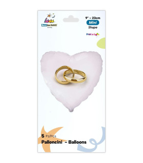 Mylar White Heart Wedding Rings MiniShape 9" cf. 5pcs