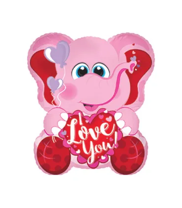Mylar I Love You Elephant Pink SuperShape h22"