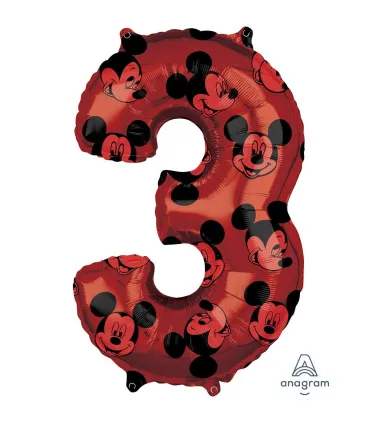 Mylar Mickey Mouse Forever Number 3 Red 34" 1pc