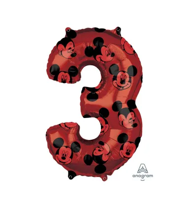 Mylar Mickey Mouse Forever Number 3 Red 26" 1pc