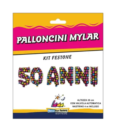 Mylar Kit Festoon 50 Years with Polka Dots h14" with valve 1pc