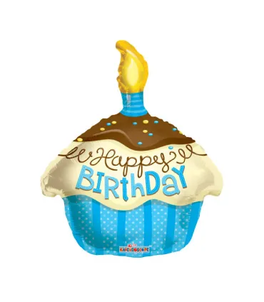 Mylar Happy Birthday Cupcake Blue h18" 1pc