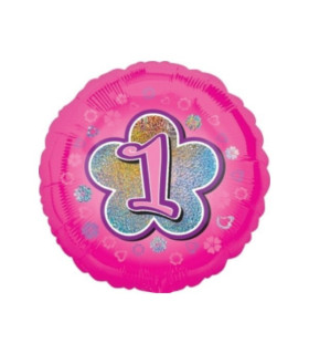 Mylar 1 Birthday Pink Round Flower 18" 1pc