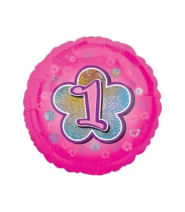 Mylar 1 Birthday Pink Round Flower 18" 1pc
