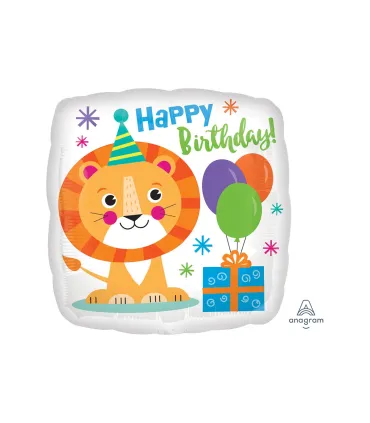 Mylar Happy Birthday Lion Square 18" 1pc