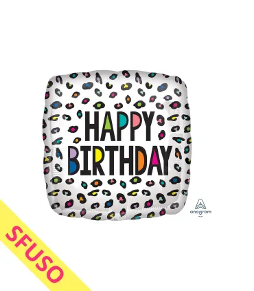 Mylar Happy Birthday Leopard Multic. Square 18" Bulk