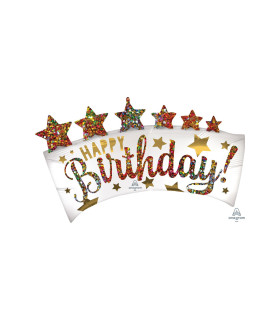Mylar Happy Birthday Glitter Banner SuperShape w35" 1pc