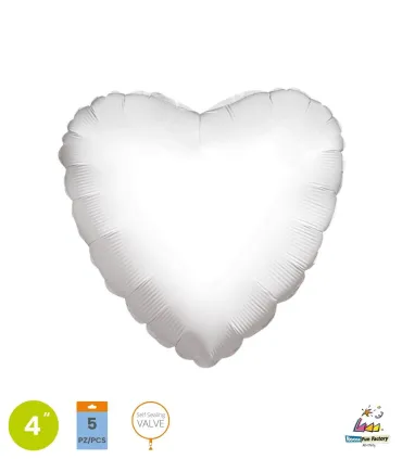 White Heart Mylar 4" with valve pack. 5pcs