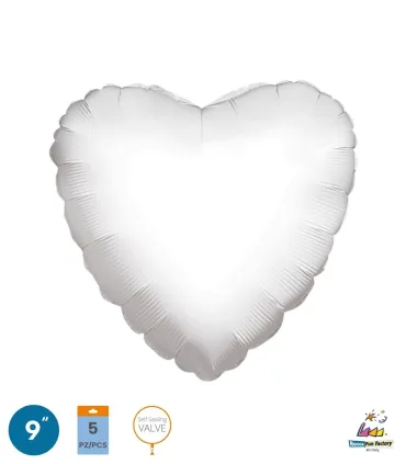 Mylar White Heart 9" with valve pack. 5pcs