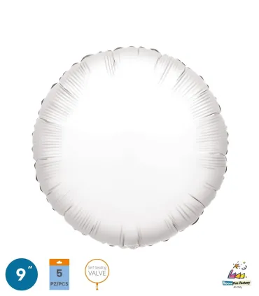 Mylar Round White 9" with valve pack. 5pcs