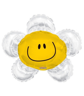 Mylar Flower Smile White MiniShape w14" pack 5pcs