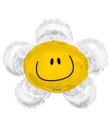 Mylar Flower Smile White MiniShape w14" pack 5pcs