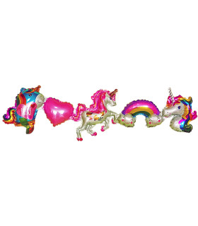 Mylar Festoon Unicorns with Straw Ribbons w41" 1pc