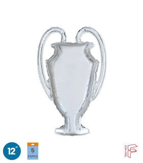 Mylar Silver MiniShape Trophy Cup h12" pack 5pcs