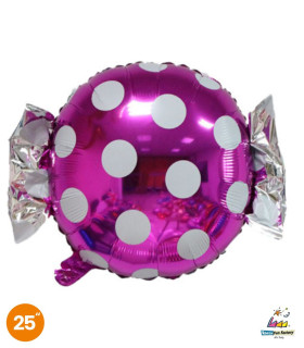 Mylar SuperShape Fuchsia Polka Dot Candy w25" 1pc