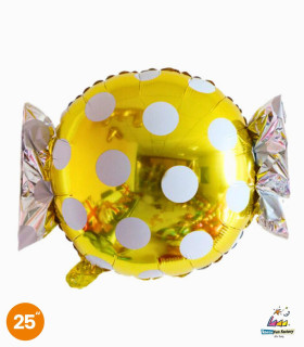 Mylar Yellow and Gold Polka Dot Candy SuperShape w25" 1pc