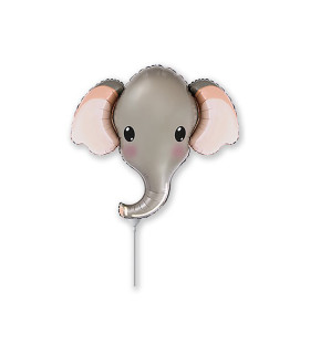 Mylar Elephant Grey Head MiniShape w12" pack 5pcs