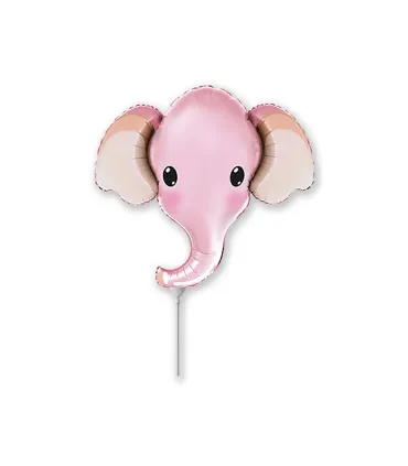 Mylar Elephant Pink Head MiniShape w12" pack 5pcs
