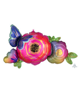 Mylar Satin Flowers and Butterfly SuperShape w37" 1pc