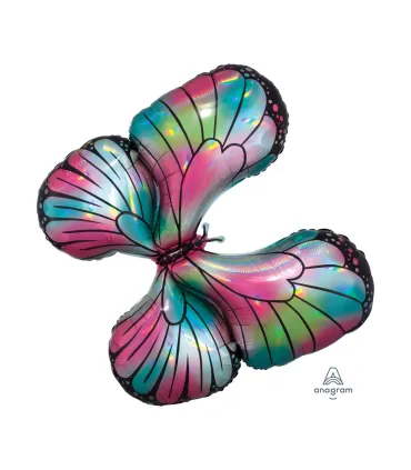 Mylar Butterfly Tiffany Pink Holographic SuperShape h30" 1pc
