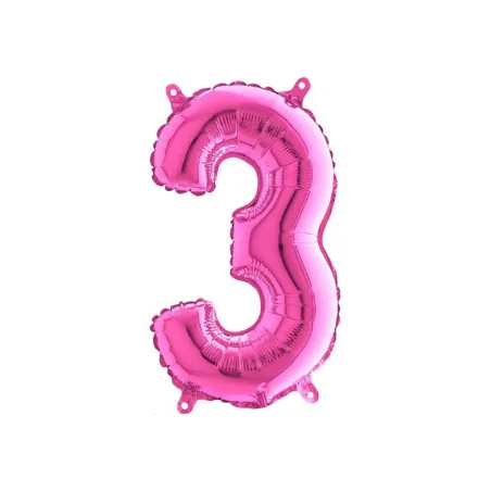 Mylar Fuchsia miniloons number 3 (35cm) - pack 5 pcs.