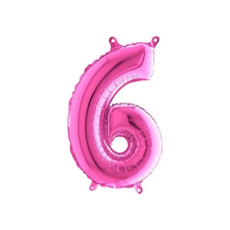 Mylar Fuchsia miniloons number 6 (35cm) - pack 5 pcs.