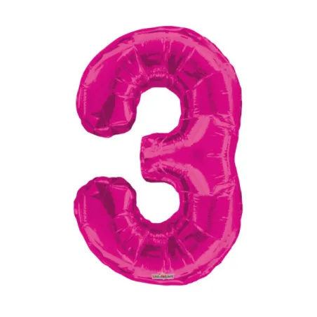 Mylar Number 3 Fuchsia Helium Saver 34"/87 cm 1pc