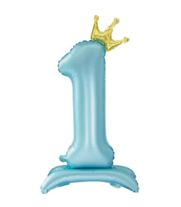 Mylar Number 1 Light Blue Mega 40" Standing Golden Crown 1pc