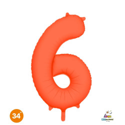 34" Number 6 Slim Orange Neon bag of 1pc