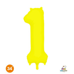 34" Number 1 Slim Neon Yellow bag of 1pc