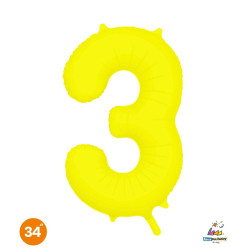 34" Number 3 Slim Neon Yellow bag of 1pc