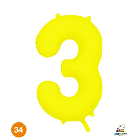 34" Number 3 Slim Neon Yellow bag of 1pc