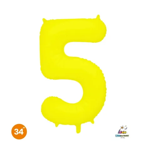 34" Number 5 Slim Neon Yellow bag of 1pc