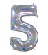 Mylar Number 5 HoloGlitter Silver Mega 40" - 101cm 1pc