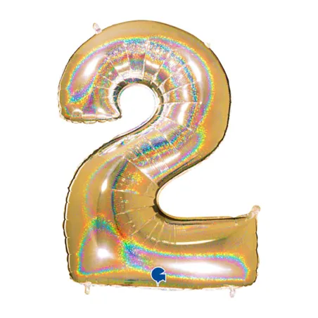 Mylar Number 2 HoloGlitter Gold Mega 40" - 101cm 1pc