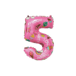 14" Number 5 Hooray Party Pink bag of 5pcs