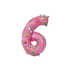14" Number 6 Hooray Party Pink bag of 5pcs