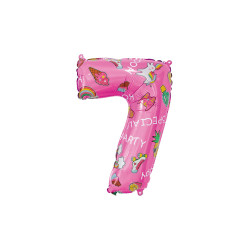 14" Number 7 Hooray Party Pink bag of 5pcs